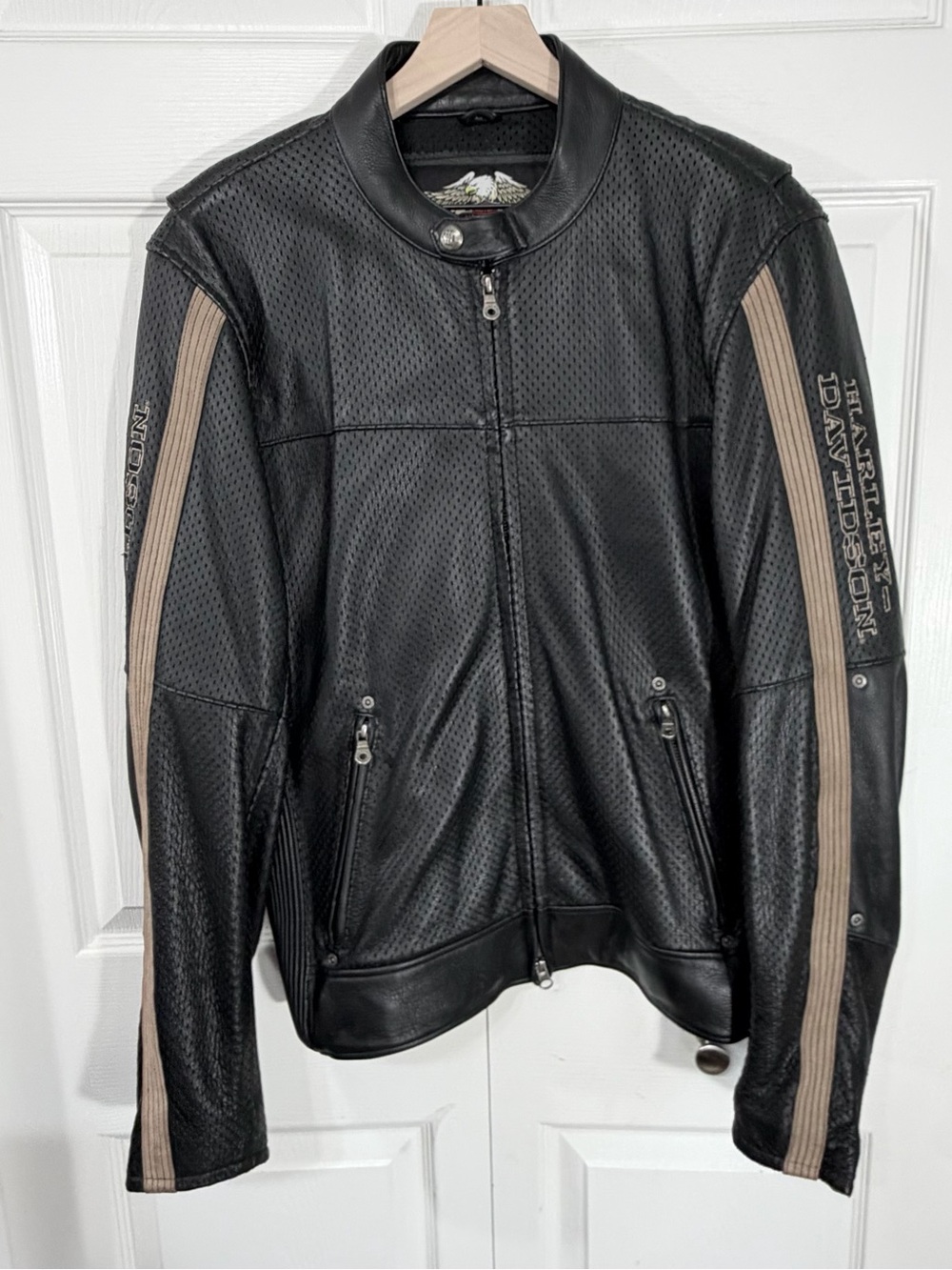 Harley Davidson Ambler Perforated Leather Motorcycle Jacket Black Mens Large
